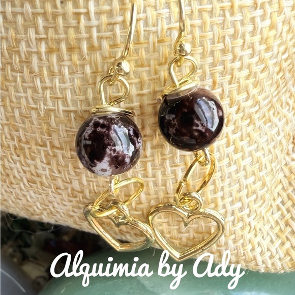 Chocolate brown gold statement agate earrings - Picture 1 of 3